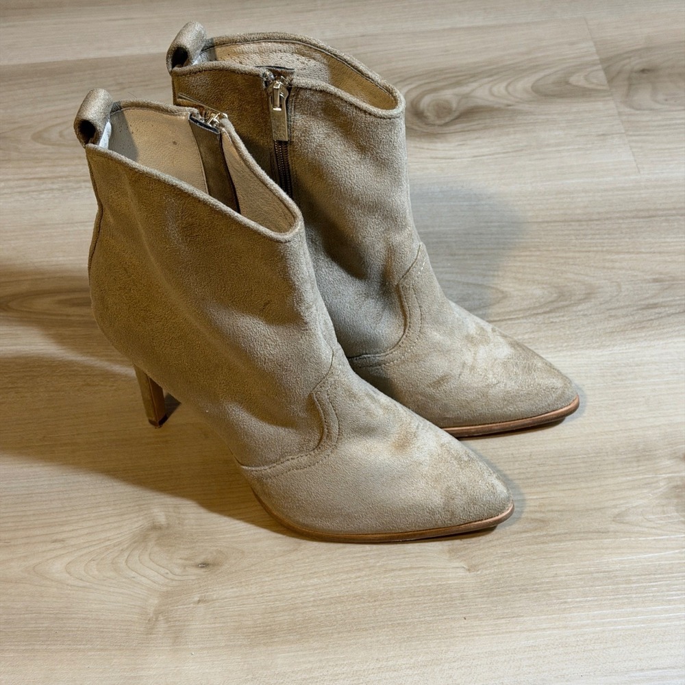 RAYE Ankle Boots Tan 8.5 Women Suede Pointed Toe Stiletto Western Zip